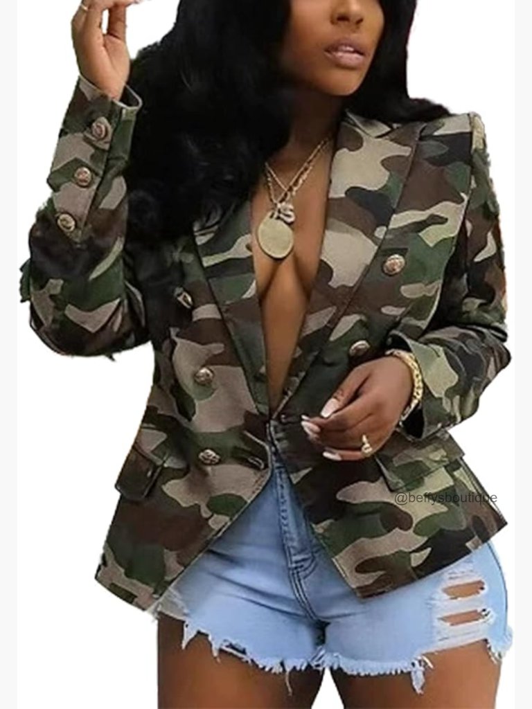Cropped Double Breasted Blazer Jacket Long Sleeve Business Casual Work Coat